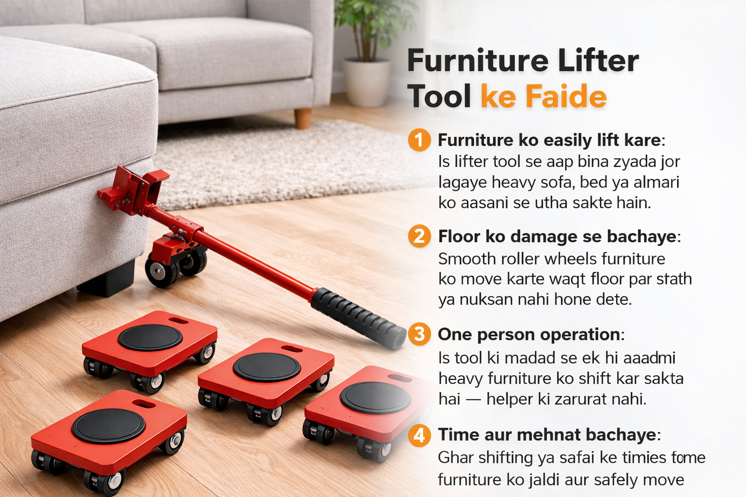 Furniture Lifter -Furniture Lifter Mover Tool Set Heavy Duty Furniture Shifting Lifting Moving Tool with Wheel Pads